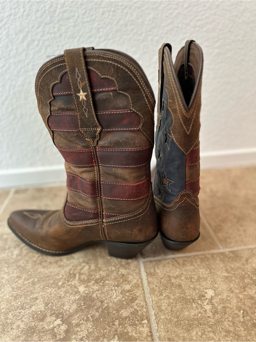 Durango Brown Red and Navy Western Heeled Boots - Picture 3 of 8